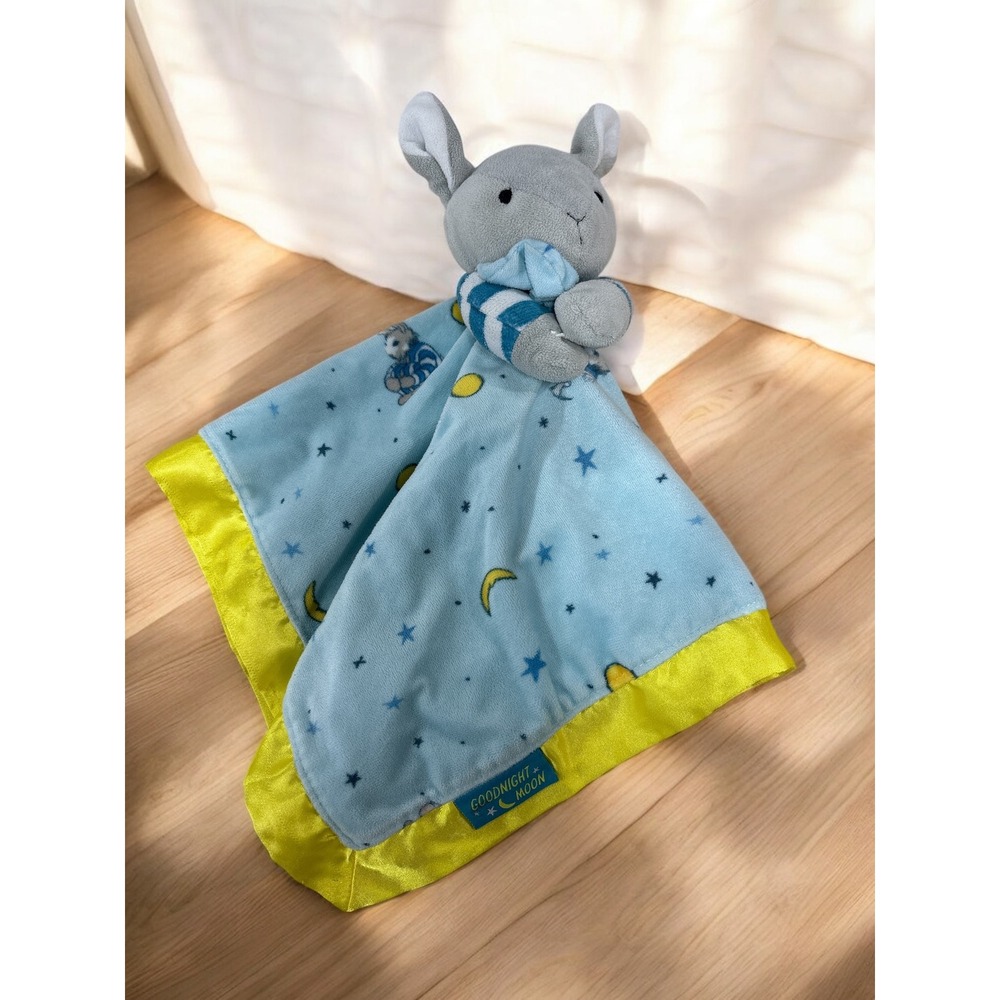 Goodnight Moon Bunny Security Blanket Lovey Blue Yellow Stars Moon‎ Plush
